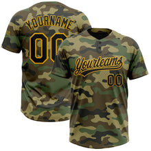 Load image into Gallery viewer, Custom Camo Black-Gold Salute To Service Two-Button Unisex Softball Jersey