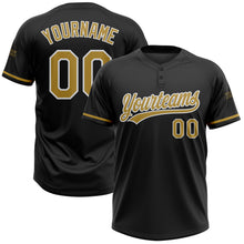 Load image into Gallery viewer, Custom Black Old Gold-White Two-Button Unisex Softball Jersey