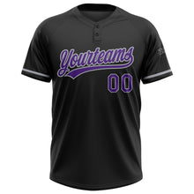 Load image into Gallery viewer, Custom Black Purple-Gray Two-Button Unisex Softball Jersey