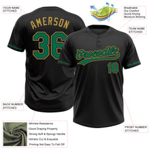 Load image into Gallery viewer, Custom Black Kelly Green-Old Gold Two-Button Unisex Softball Jersey