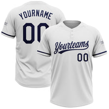 Load image into Gallery viewer, Custom White Navy Two-Button Unisex Softball Jersey