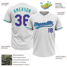 Load image into Gallery viewer, Custom White Purple-Teal Two-Button Unisex Softball Jersey