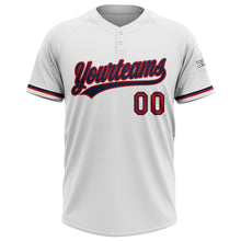Load image into Gallery viewer, Custom White Red-Navy Two-Button Unisex Softball Jersey