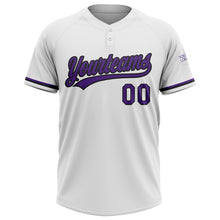 Load image into Gallery viewer, Custom White Purple-Black Two-Button Unisex Softball Jersey