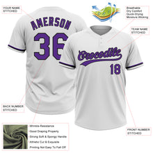 Load image into Gallery viewer, Custom White Purple-Black Two-Button Unisex Softball Jersey