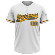 Load image into Gallery viewer, Custom White Gold-Black Two-Button Unisex Softball Jersey