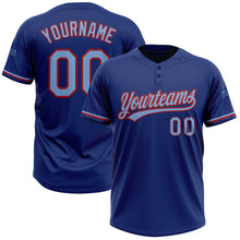Load image into Gallery viewer, Custom Royal Light Blue-Red Two-Button Unisex Softball Jersey