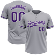 Load image into Gallery viewer, Custom Gray Purple-White Two-Button Unisex Softball Jersey