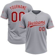 Load image into Gallery viewer, Custom Gray Red-White Two-Button Unisex Softball Jersey