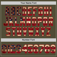 Load image into Gallery viewer, Custom Olive Vintage USA Flag-Red Salute To Service Two-Button Unisex Softball Jersey