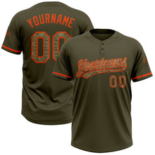 Load image into Gallery viewer, Custom Olive Camo-Orange Salute To Service Two-Button Unisex Softball Jersey