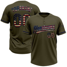 Load image into Gallery viewer, Custom Olive Vintage USA Flag-Navy Salute To Service Two-Button Unisex Softball Jersey