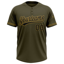 Load image into Gallery viewer, Custom Olive Black-Old Gold Salute To Service Two-Button Unisex Softball Jersey