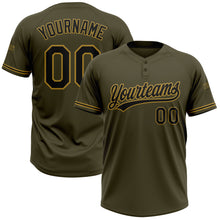Load image into Gallery viewer, Custom Olive Black-Old Gold Salute To Service Two-Button Unisex Softball Jersey