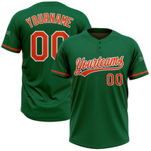 Load image into Gallery viewer, Custom Kelly Green Orange-White Two-Button Unisex Softball Jersey