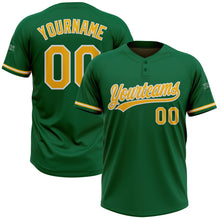 Load image into Gallery viewer, Custom Kelly Green Gold-White Two-Button Unisex Softball Jersey