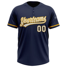 Load image into Gallery viewer, Custom Navy White-Gold Two-Button Unisex Softball Jersey