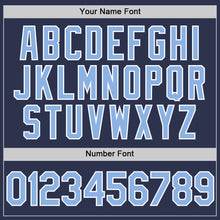 Load image into Gallery viewer, Custom Navy Light Blue-White Two-Button Unisex Softball Jersey