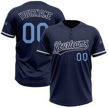 Load image into Gallery viewer, Custom Navy Light Blue-White Two-Button Unisex Softball Jersey