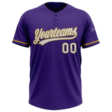 Load image into Gallery viewer, Custom Purple White-Old Gold Two-Button Unisex Softball Jersey