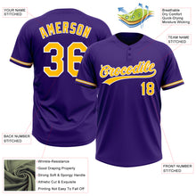 Load image into Gallery viewer, Custom Purple Gold-White Two-Button Unisex Softball Jersey
