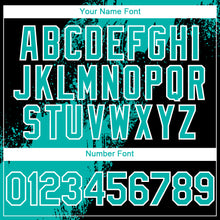 Load image into Gallery viewer, Custom Aqua Black-White 3D Pattern Abstract Brush Stroke Two-Button Unisex Softball Jersey