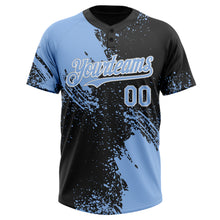 Load image into Gallery viewer, Custom Light Blue Black-White 3D Pattern Abstract Brush Stroke Two-Button Unisex Softball Jersey