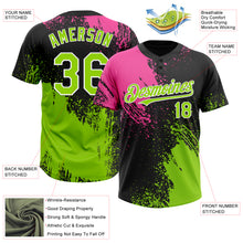 Load image into Gallery viewer, Custom Black Neon Green-Pink 3D Pattern Abstract Brush Stroke Two-Button Unisex Softball Jersey
