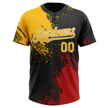 Load image into Gallery viewer, Custom Black Gold-Red 3D Pattern Abstract Brush Stroke Two-Button Unisex Softball Jersey
