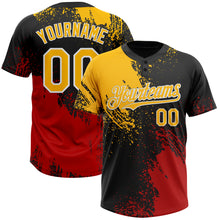 Load image into Gallery viewer, Custom Black Gold-Red 3D Pattern Abstract Brush Stroke Two-Button Unisex Softball Jersey
