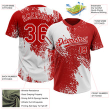 Load image into Gallery viewer, Custom White Red 3D Pattern Abstract Brush Stroke Two-Button Unisex Softball Jersey