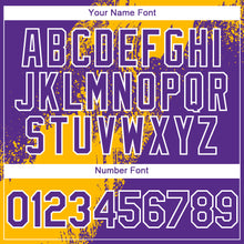 Load image into Gallery viewer, Custom Gold Purple-White 3D Pattern Abstract Brush Stroke Two-Button Unisex Softball Jersey