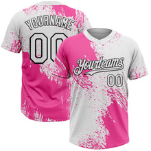 Load image into Gallery viewer, Custom Pink White-Black 3D Pattern Abstract Brush Stroke Two-Button Unisex Softball Jersey