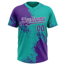 Load image into Gallery viewer, Custom Purple Aqua-White 3D Pattern Abstract Brush Stroke Two-Button Unisex Softball Jersey