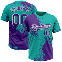 Load image into Gallery viewer, Custom Purple Aqua-White 3D Pattern Abstract Brush Stroke Two-Button Unisex Softball Jersey