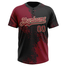 Load image into Gallery viewer, Custom Crimson Black-Cream 3D Pattern Abstract Brush Stroke Two-Button Unisex Softball Jersey
