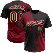 Load image into Gallery viewer, Custom Crimson Black-Cream 3D Pattern Abstract Brush Stroke Two-Button Unisex Softball Jersey