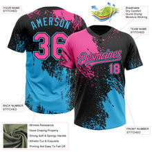 Load image into Gallery viewer, Custom Black Pink-Sky Blue 3D Pattern Abstract Brush Stroke Two-Button Unisex Softball Jersey