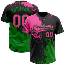 Load image into Gallery viewer, Custom Black Pink-Grass Green 3D Pattern Abstract Brush Stroke Two-Button Unisex Softball Jersey