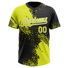 Load image into Gallery viewer, Custom Black Neon Yellow-White 3D Pattern Abstract Brush Stroke Two-Button Unisex Softball Jersey