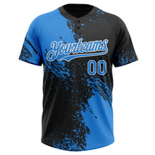Load image into Gallery viewer, Custom Black Electric Blue-White 3D Pattern Abstract Brush Stroke Two-Button Unisex Softball Jersey