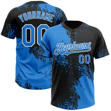 Load image into Gallery viewer, Custom Black Electric Blue-White 3D Pattern Abstract Brush Stroke Two-Button Unisex Softball Jersey