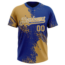 Load image into Gallery viewer, Custom Old Gold Royal-White 3D Pattern Abstract Brush Stroke Two-Button Unisex Softball Jersey