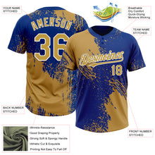 Load image into Gallery viewer, Custom Old Gold Royal-White 3D Pattern Abstract Brush Stroke Two-Button Unisex Softball Jersey
