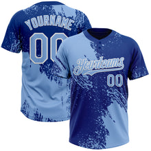 Load image into Gallery viewer, Custom Light Blue Royal-White 3D Pattern Abstract Brush Stroke Two-Button Unisex Softball Jersey
