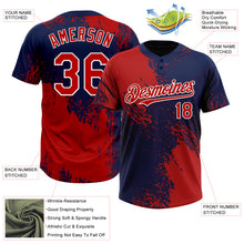Load image into Gallery viewer, Custom Red Navy-White 3D Pattern Abstract Brush Stroke Two-Button Unisex Softball Jersey