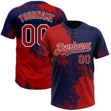 Load image into Gallery viewer, Custom Red Navy-White 3D Pattern Abstract Brush Stroke Two-Button Unisex Softball Jersey