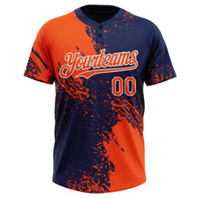 Load image into Gallery viewer, Custom Orange Navy-White 3D Pattern Abstract Brush Stroke Two-Button Unisex Softball Jersey