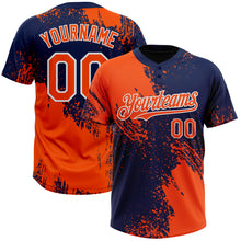 Load image into Gallery viewer, Custom Orange Navy-White 3D Pattern Abstract Brush Stroke Two-Button Unisex Softball Jersey