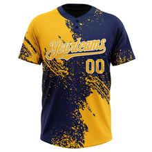 Load image into Gallery viewer, Custom Gold Navy-White 3D Pattern Abstract Brush Stroke Two-Button Unisex Softball Jersey